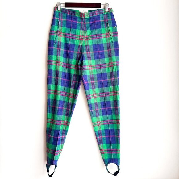 Vintage Apriori Green Pink Plaid Stretch Stirrup Pants M - Picture 2 of 7